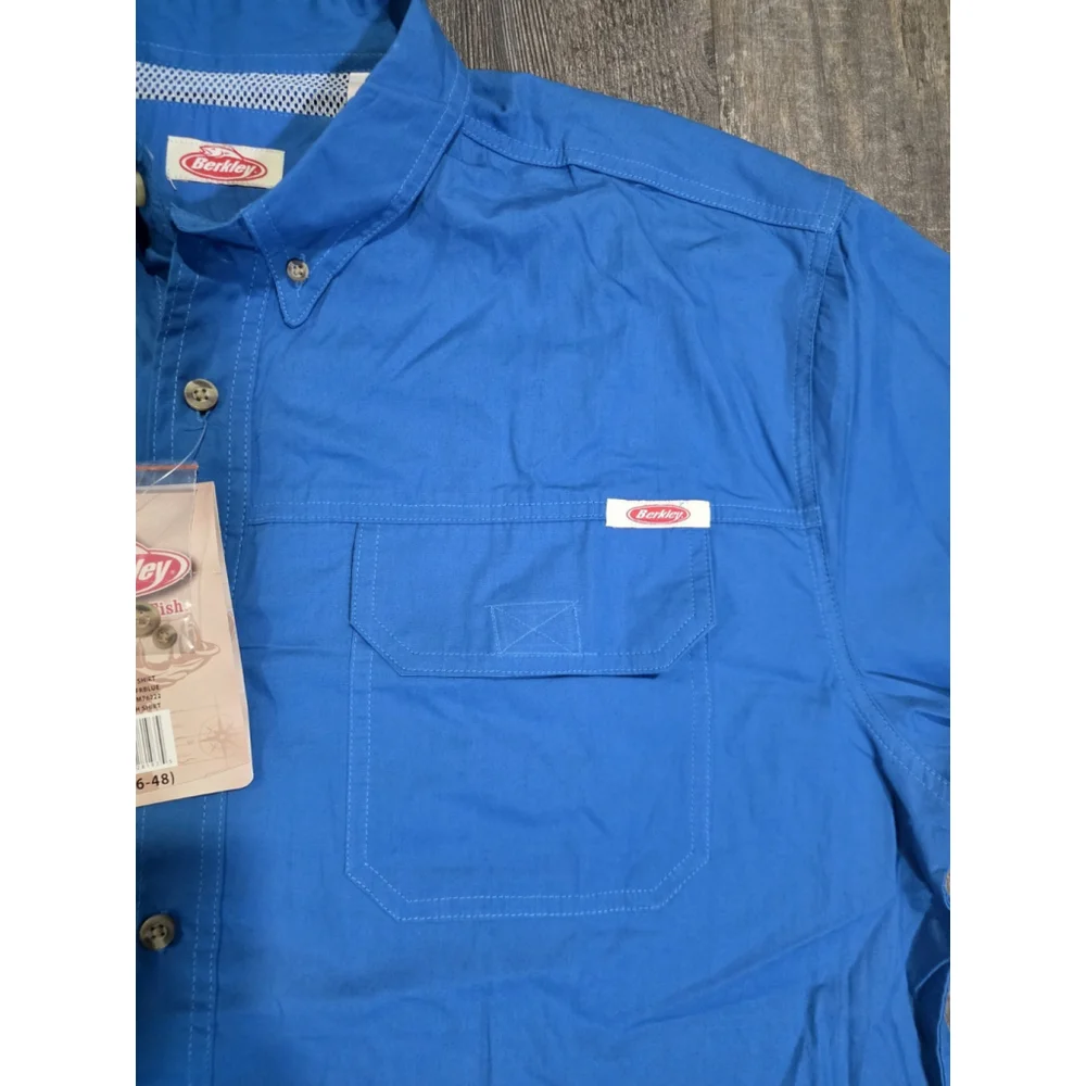 Mens Fishing Shirt Sz XL Berkley Blue Polyester Button Down Vented NWT - Picture 2 of 7